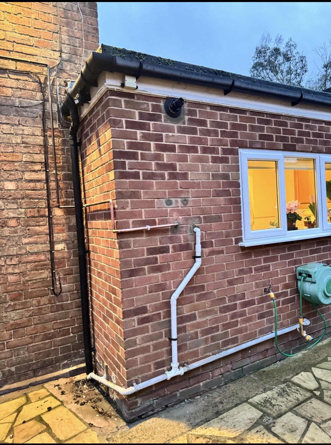 Boiler installation with new pipework and flue