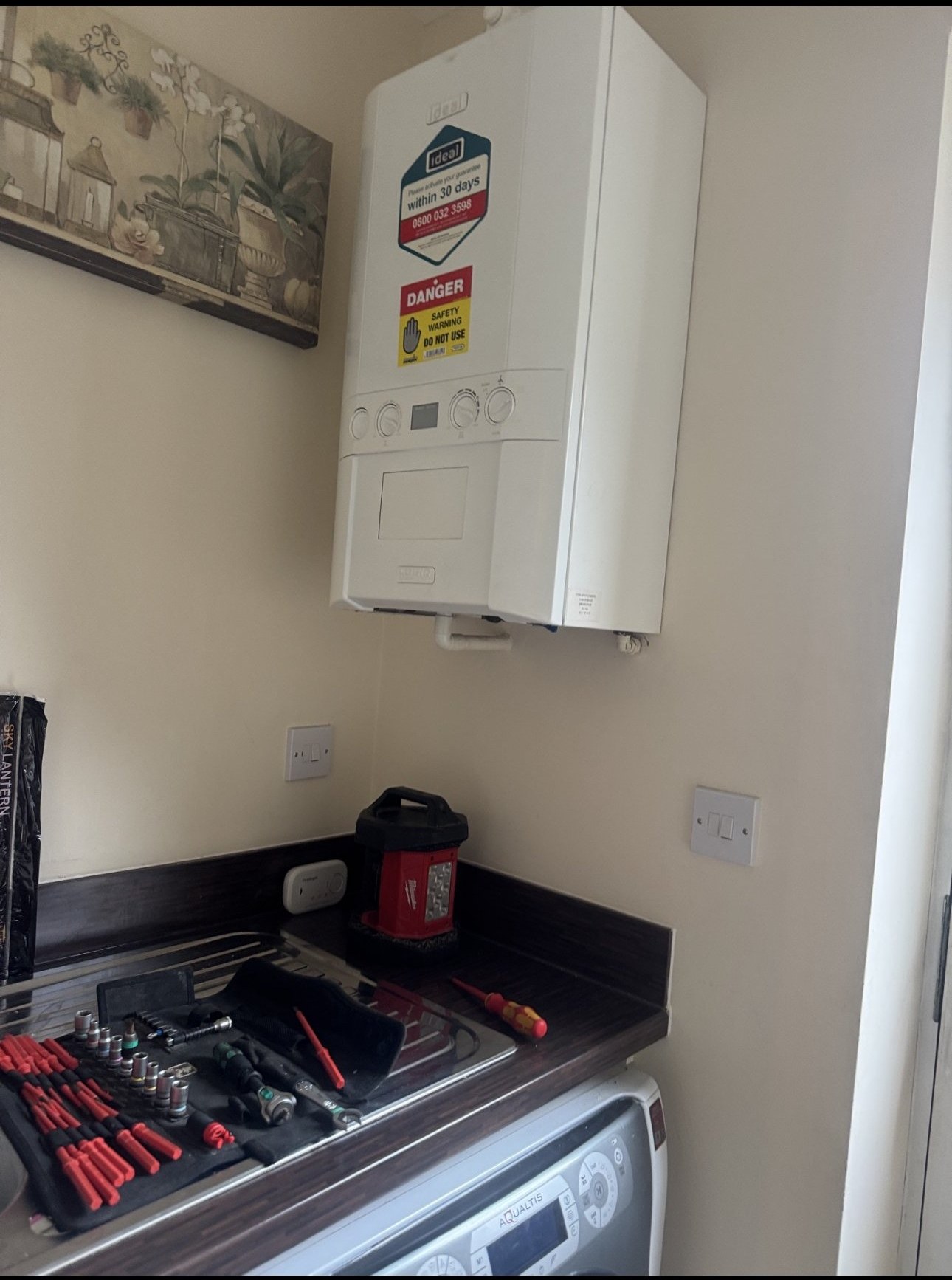 Boiler pressure gauge and pipework during repair